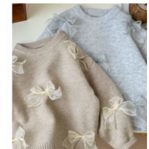 毛衣春秋季新款洋气女童韩版时尚儿童蝴蝶结针织衫